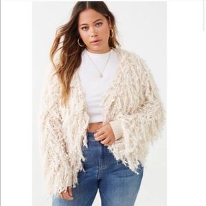 Forever 21 Shaggy Fringe Creme Sweater